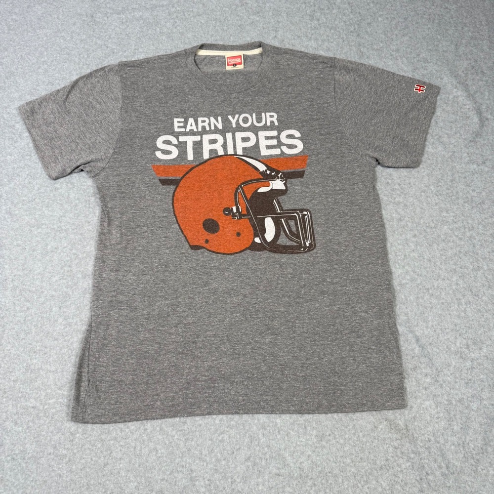 Homage Cleveland Browns Earn Your Stripes Gray Tri-Blend T-Shirt Mens Small USA